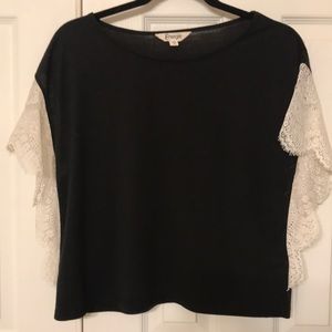 Energie Black Crop Top w/ White Lace Sleeves